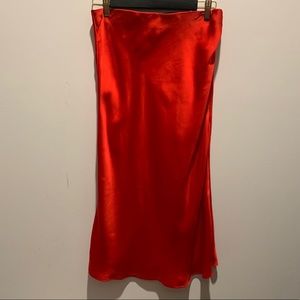 Midi red satin skirt